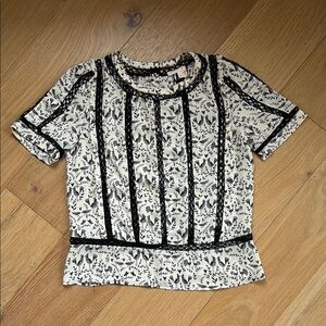 Anthropologie Black and White Patterned Top with Button details